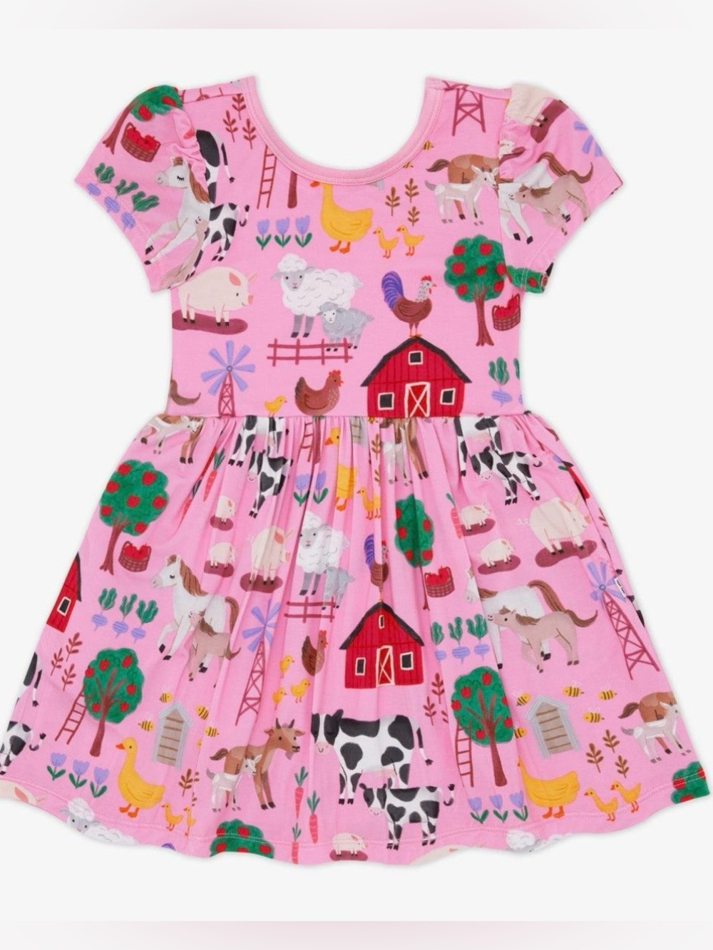 Play by Little Sleepies Pink Farm Fam Bamboo Twirl Dress 12-18M